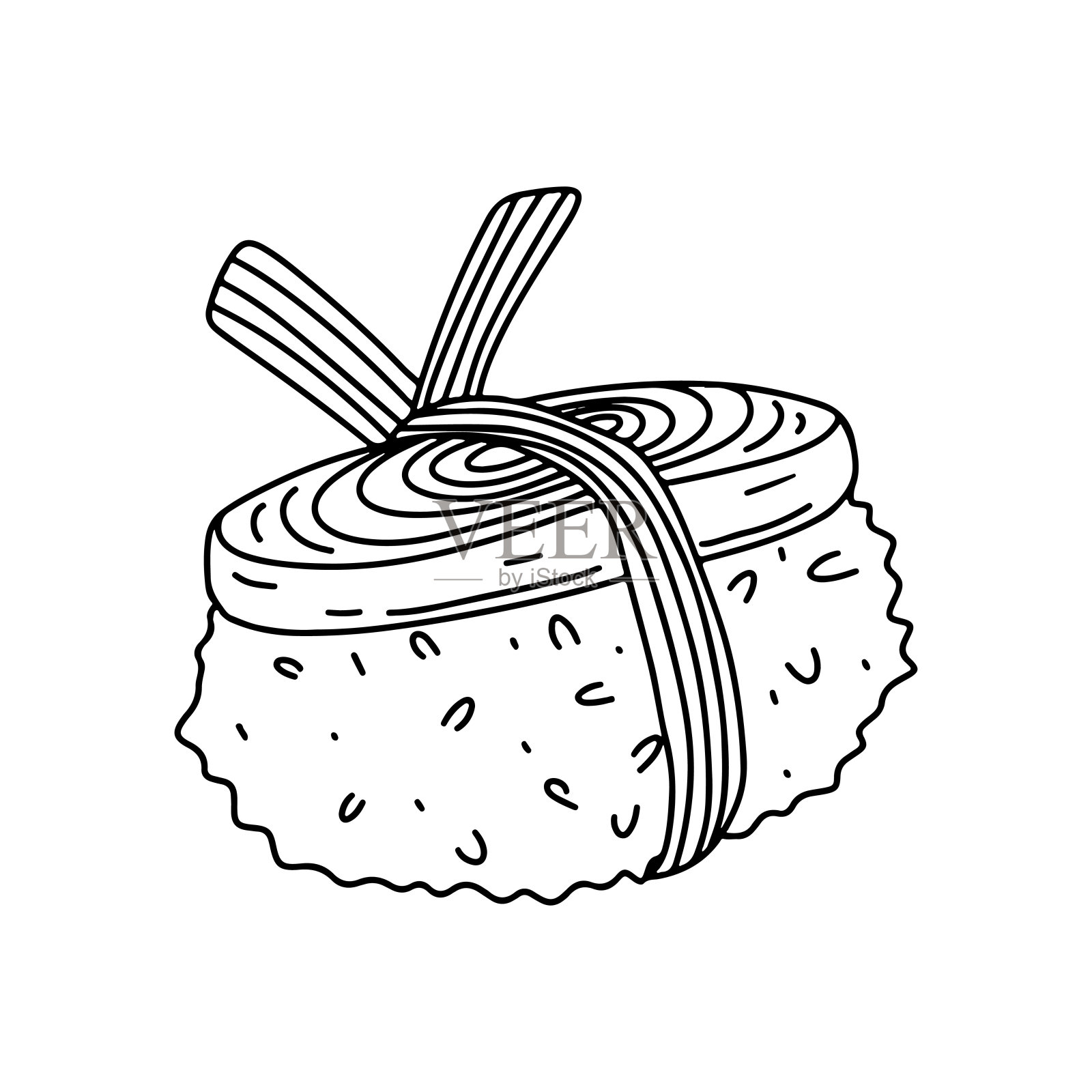 寿司和煎蛋手绘涂鸦风格。矢量插图孤立在白色背景上。亚洲食品。插画图片素材