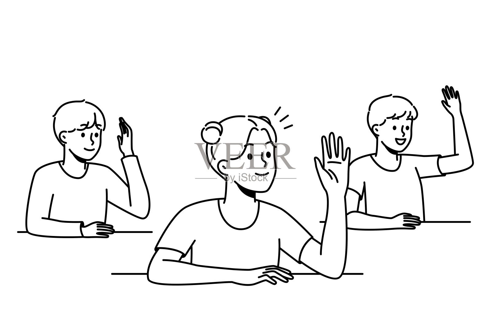 教室里举手的微笑儿童插画图片素材