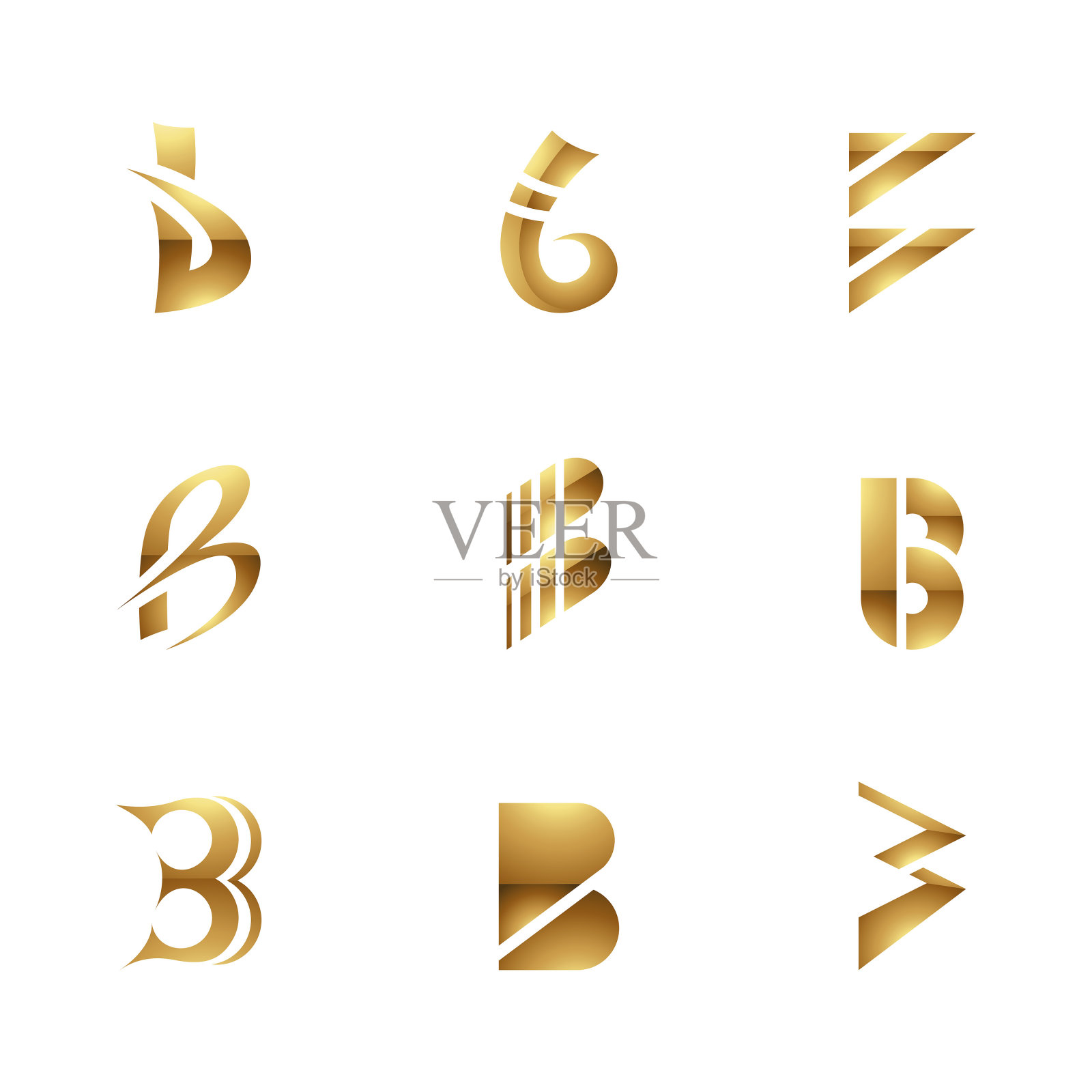 白色背景上金色光滑的字母B图标插画图片素材