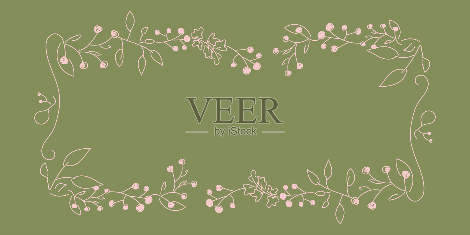 向量。圣诞快乐和新年快乐花卉背景，复制空间文字。乡村水平框架模板圣诞贺卡，婚礼邀请，派对邀请。手绘草图。插画图片素材