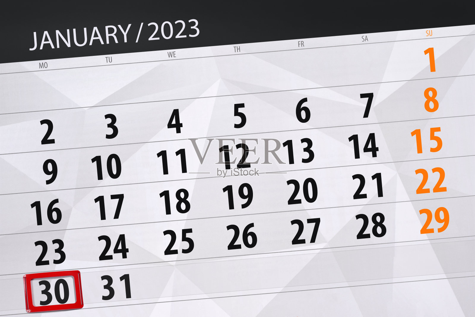 日历2023年，截止日期，日，月，页，组织者，日期，一月，星期一，30号设计模板素材