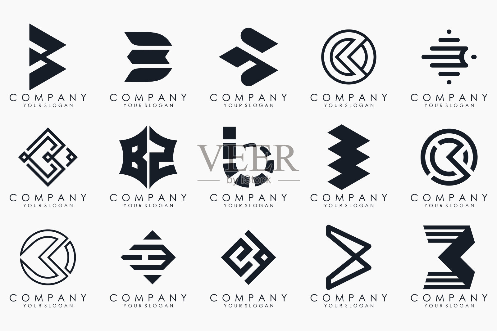 抽象字母B标志图标集。设计为企业的奢华、优雅、简约。设计元素图片