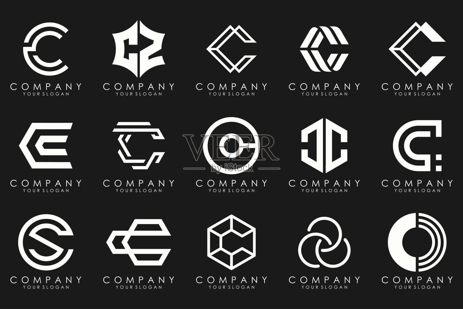 创意字母C标志图标集。设计为企业的奢华、优雅、简约。设计元素图片