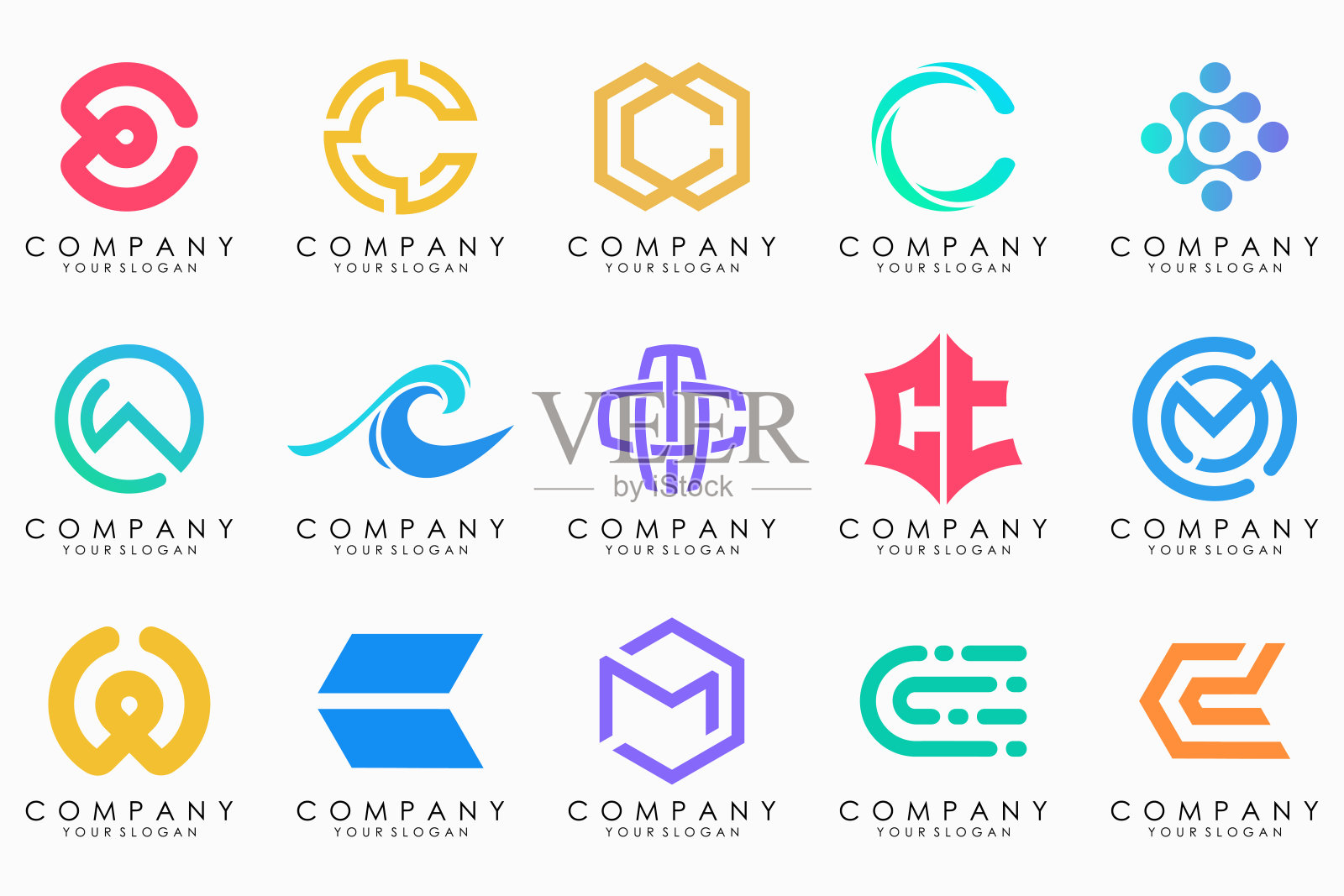 创意字母C标志图标集。设计为企业的奢华、优雅、简约。设计元素图片