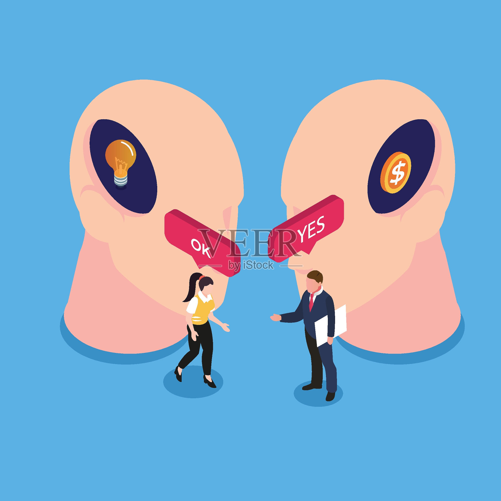 经营理念销售，买家和客户等距3d插画图片素材