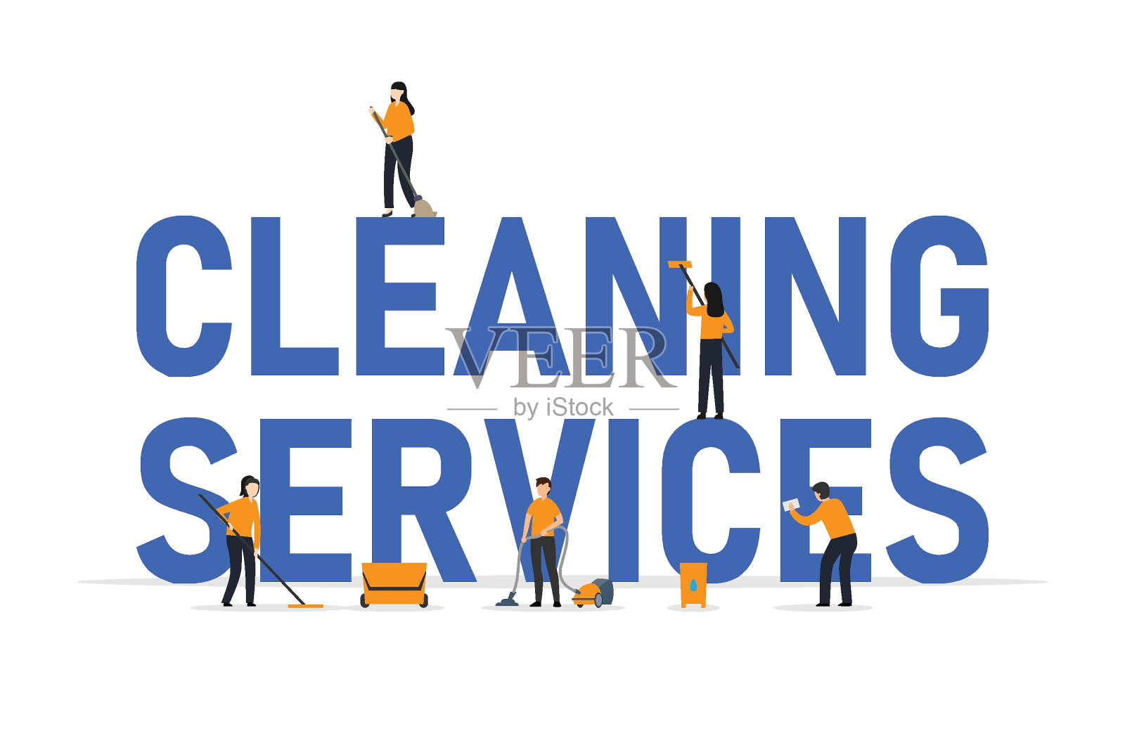 保洁公司工作人员二维矢量插画图片素材