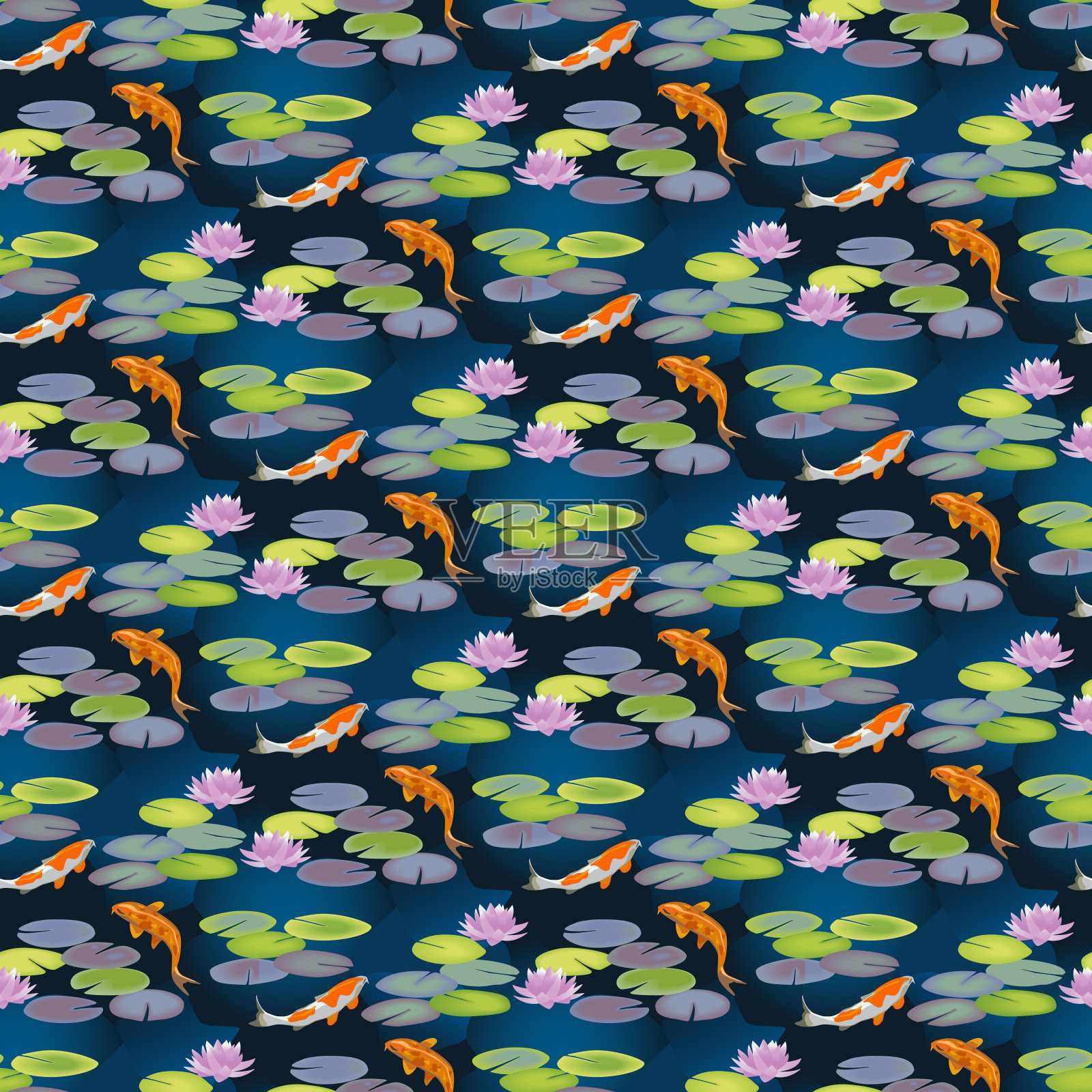 锦鲤池插画图片素材