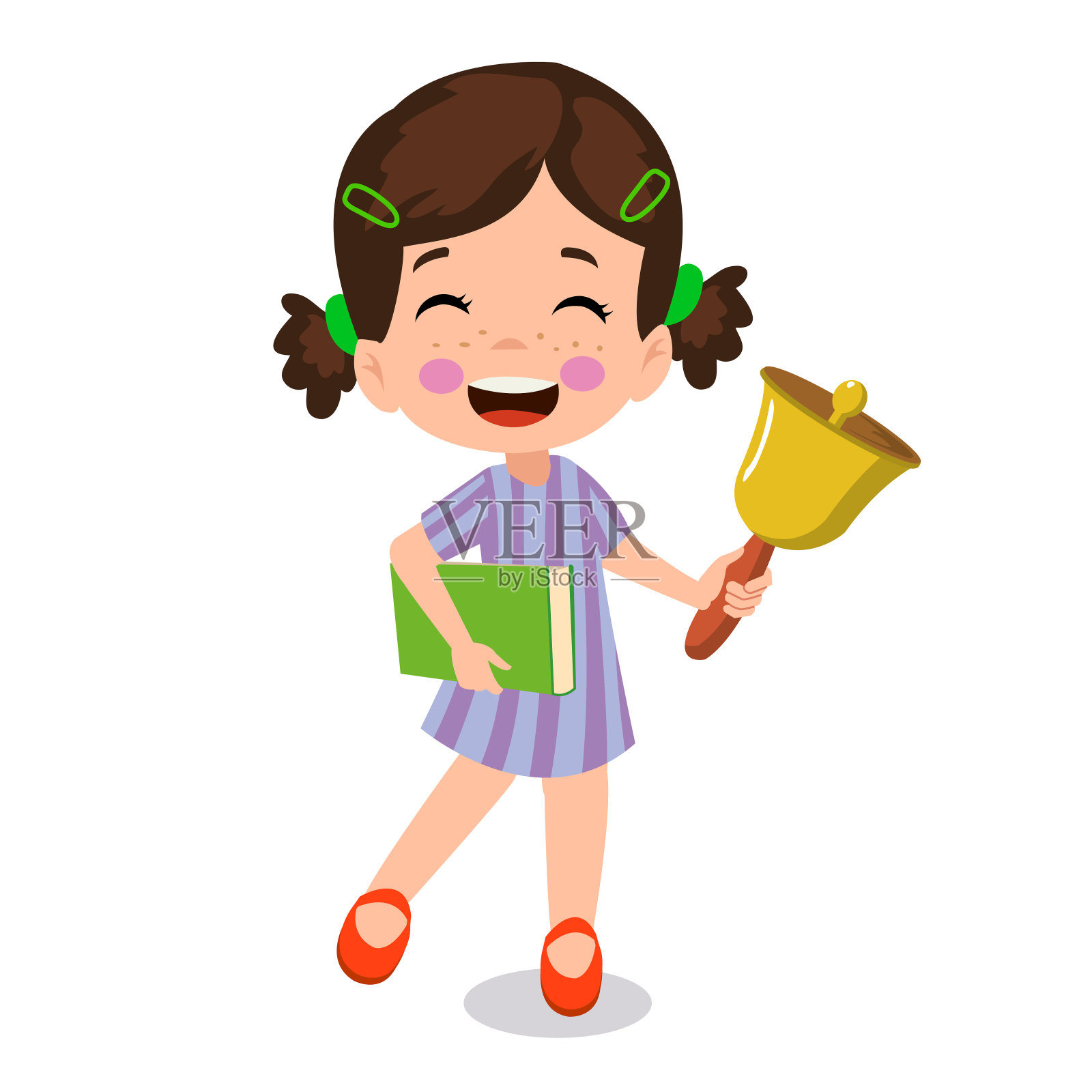 可爱的男孩拿着学校的铃铛设计元素图片