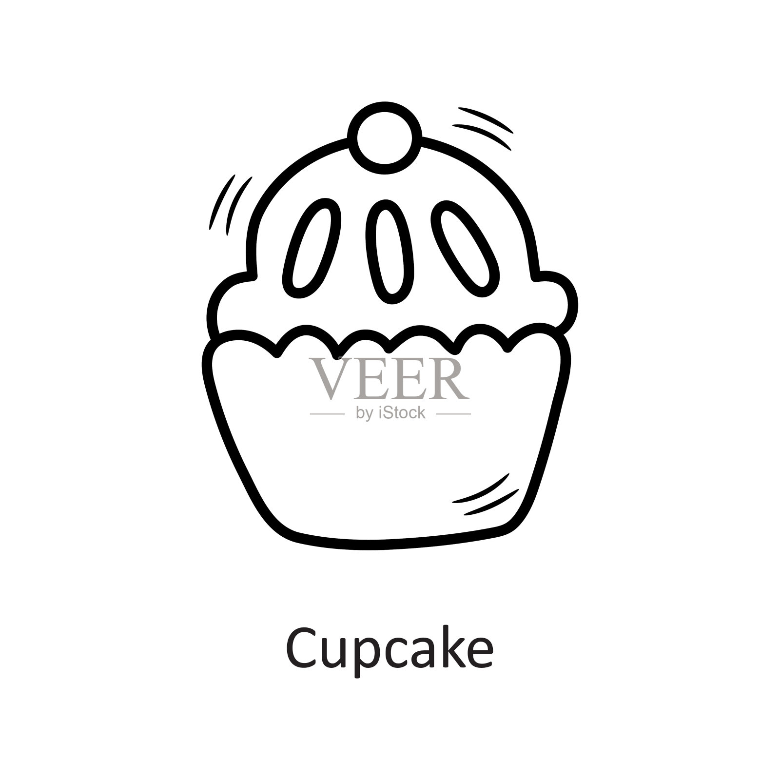 纸杯蛋糕矢量轮廓图标设计说明。新年标志在白色背景EPS 10文件插画图片素材