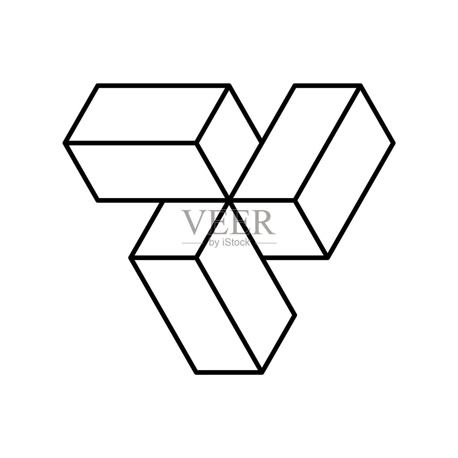 线性3D螺旋桨一样的形状。三个动态旋转的矩形。插画图片素材