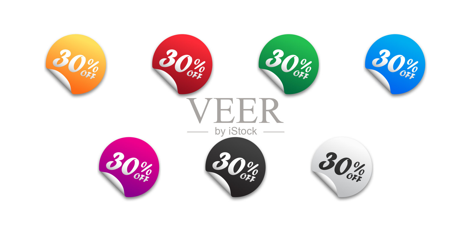 销售贴纸设置30%。打7折的标签。矢量插图。设计元素图片