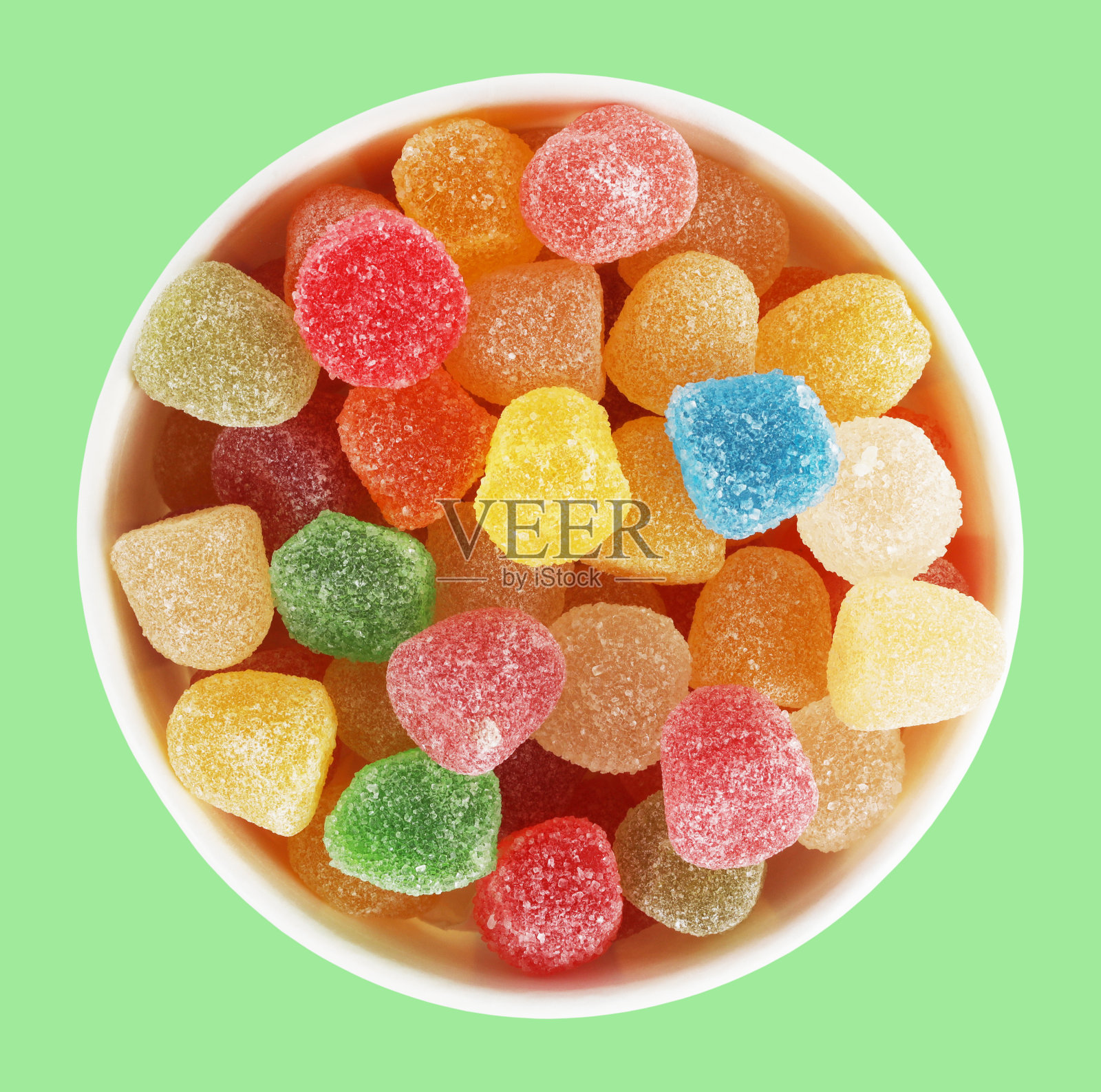 彩色果冻糖果装在圆纸板箱里。从上面看。甜蜜的糖果糖果软糖概念概念照片照片摄影图片