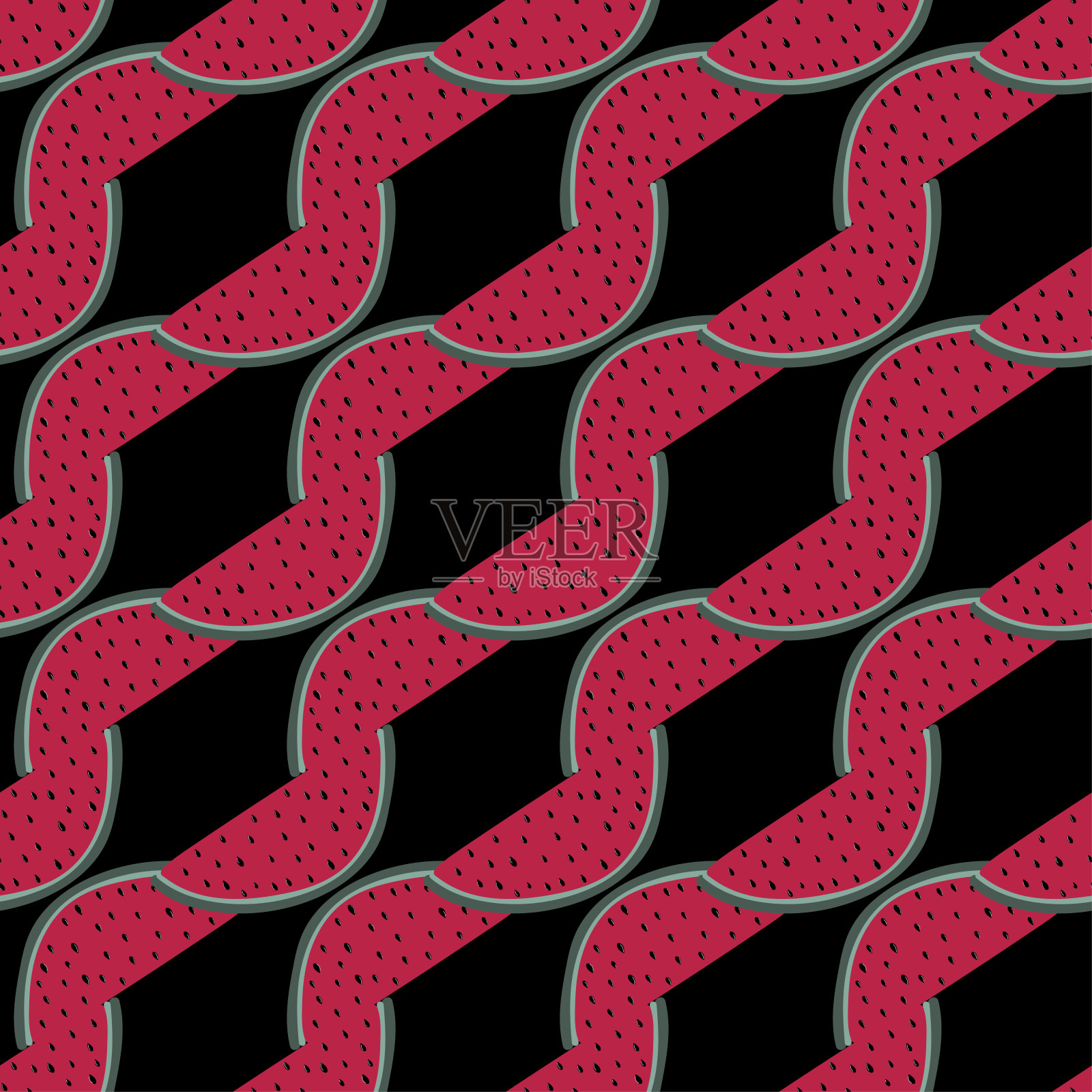 无缝彩色图案与西瓜片平面设计。插画图片素材
