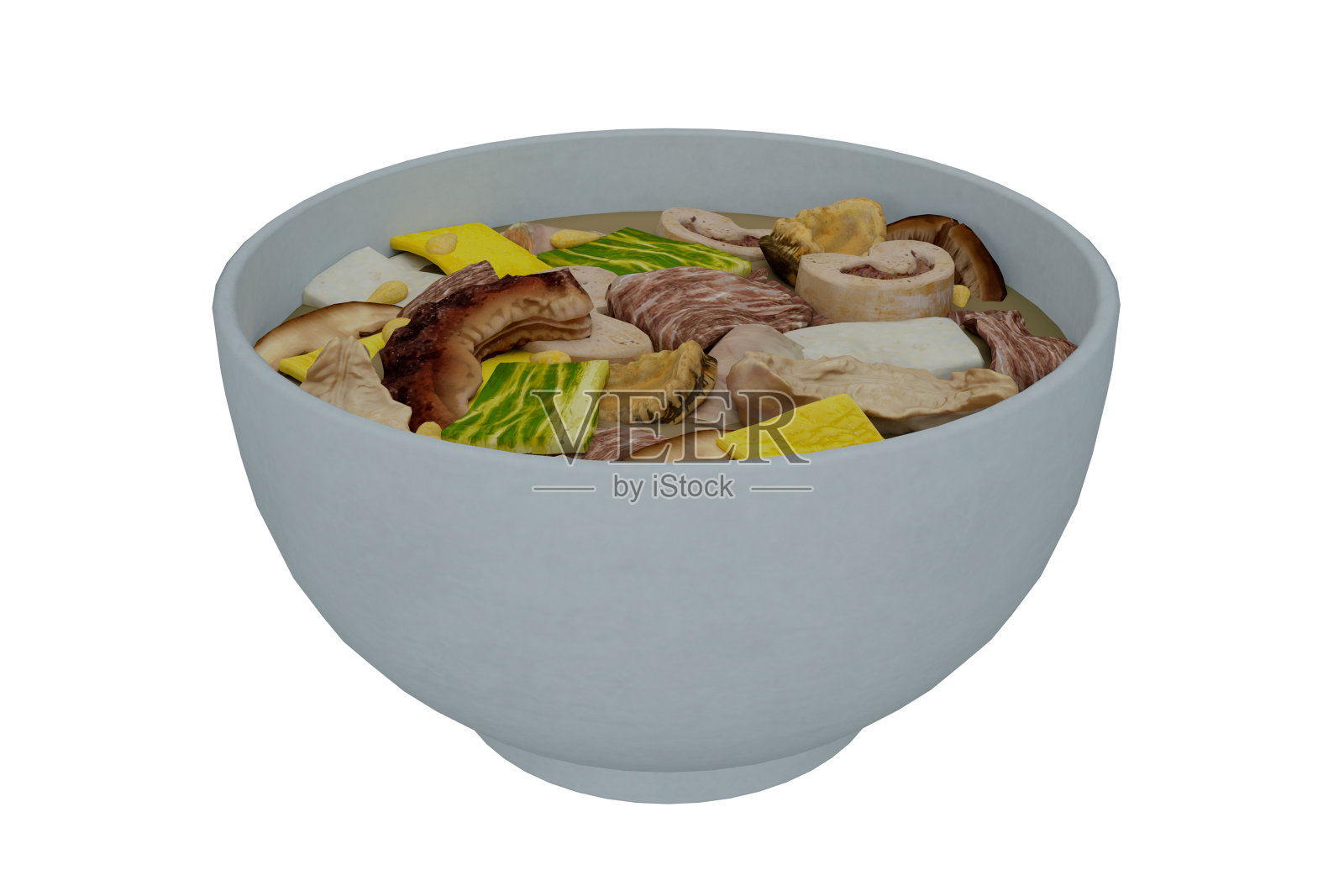 三维渲染蔬菜汤，亚洲美食概念照片摄影图片