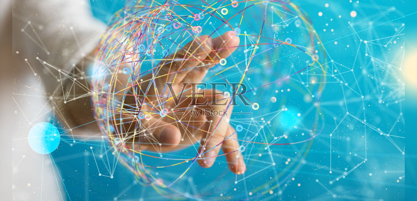 在模糊的背景上3D渲染团队沟通和社交网络连接符号照片摄影图片