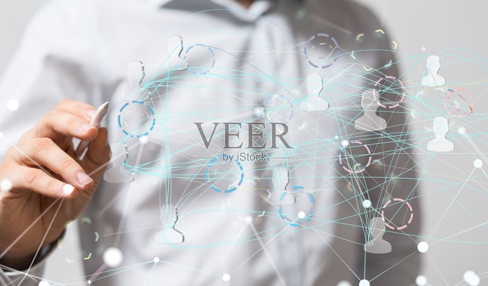 商人在网络空间呈现3D渲染的用户图标全息图照片摄影图片