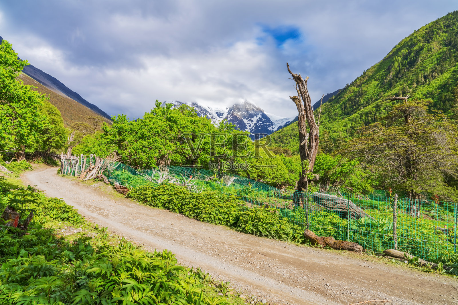中国云南省梅里雪山风光与乡村公路照片摄影图片