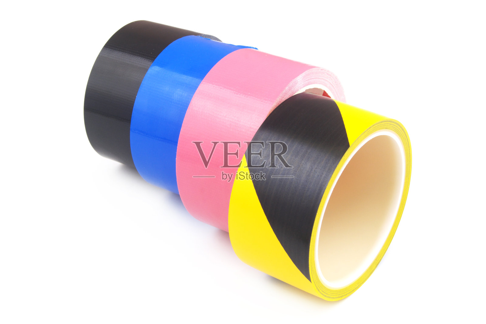 不同颜色的胶带隔离在白色上照片摄影图片