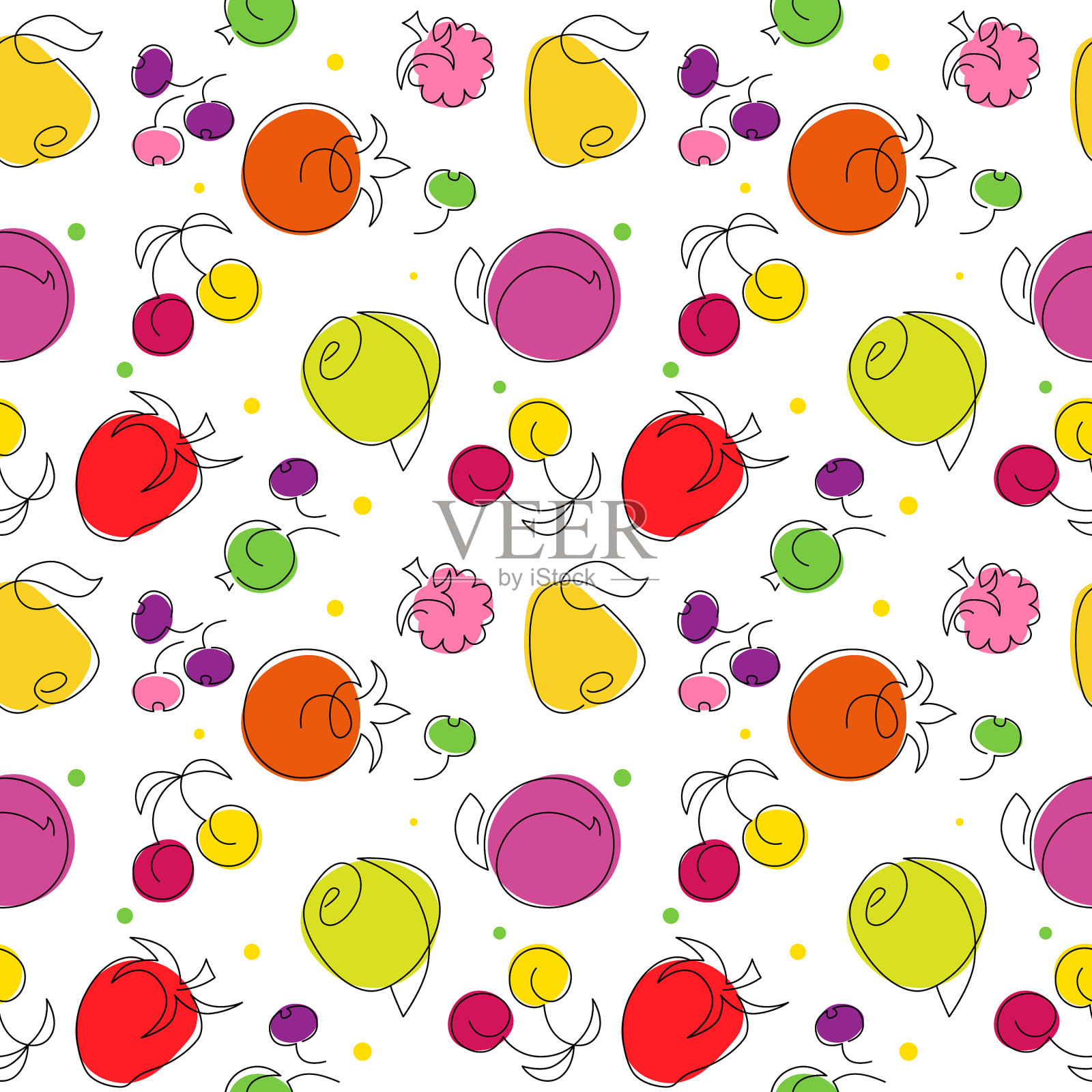 无缝的花卉图案与程式化的水果和浆果在一个轻的背景插画图片素材