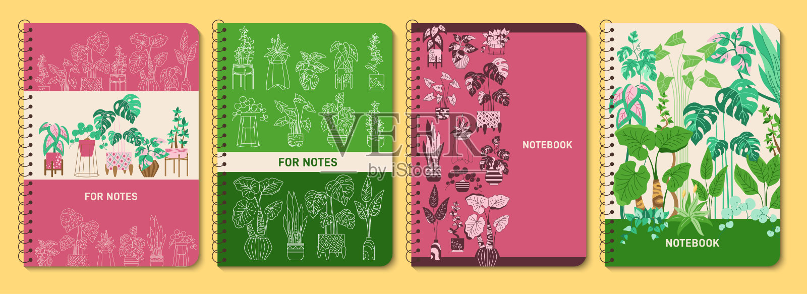 室内盆栽新潮笔记本封面套室内盆栽花盆设计规划师涂鸦记事本页插画图片素材