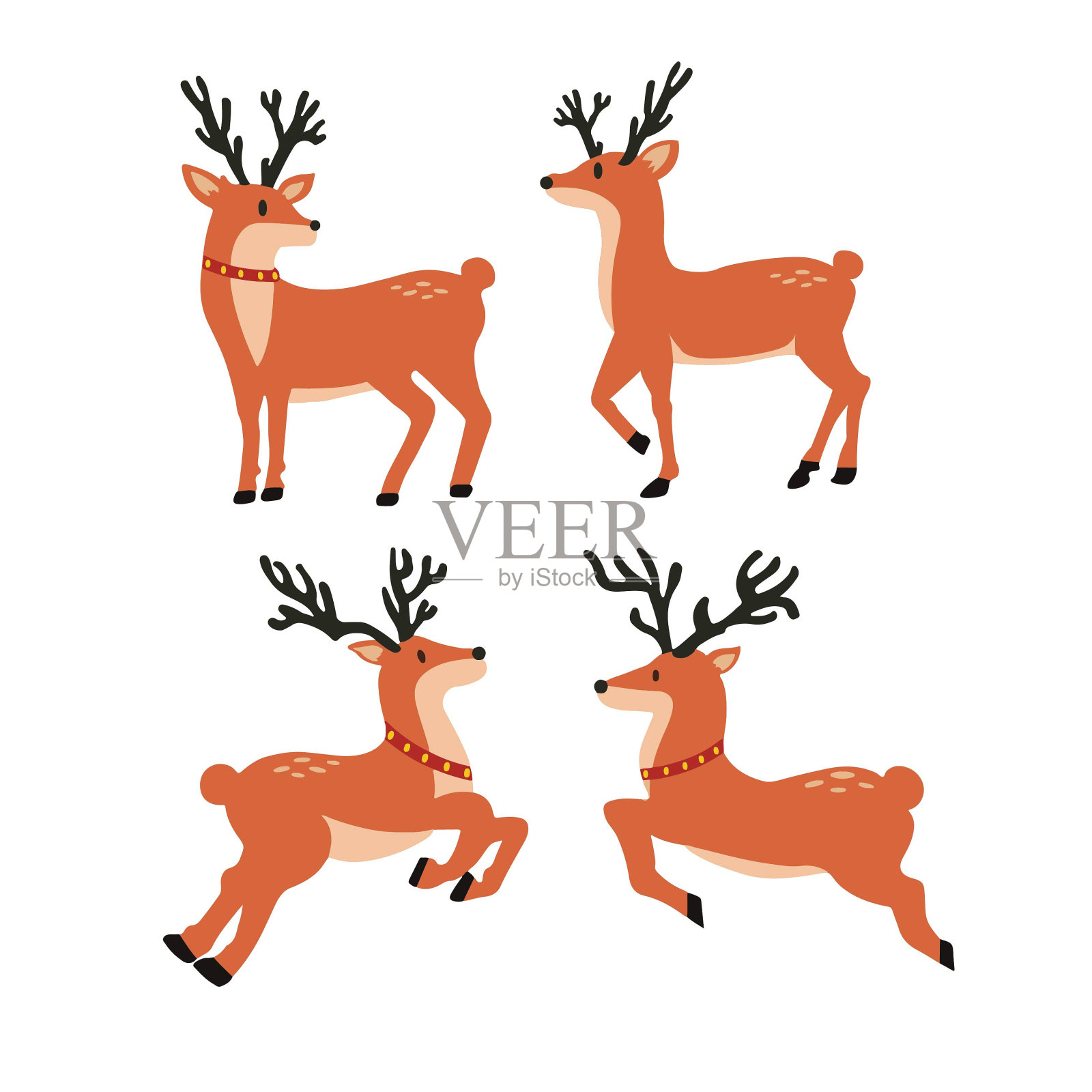 可爱的鹿矢量收集。Holliday圣诞艺术品。插画图片素材