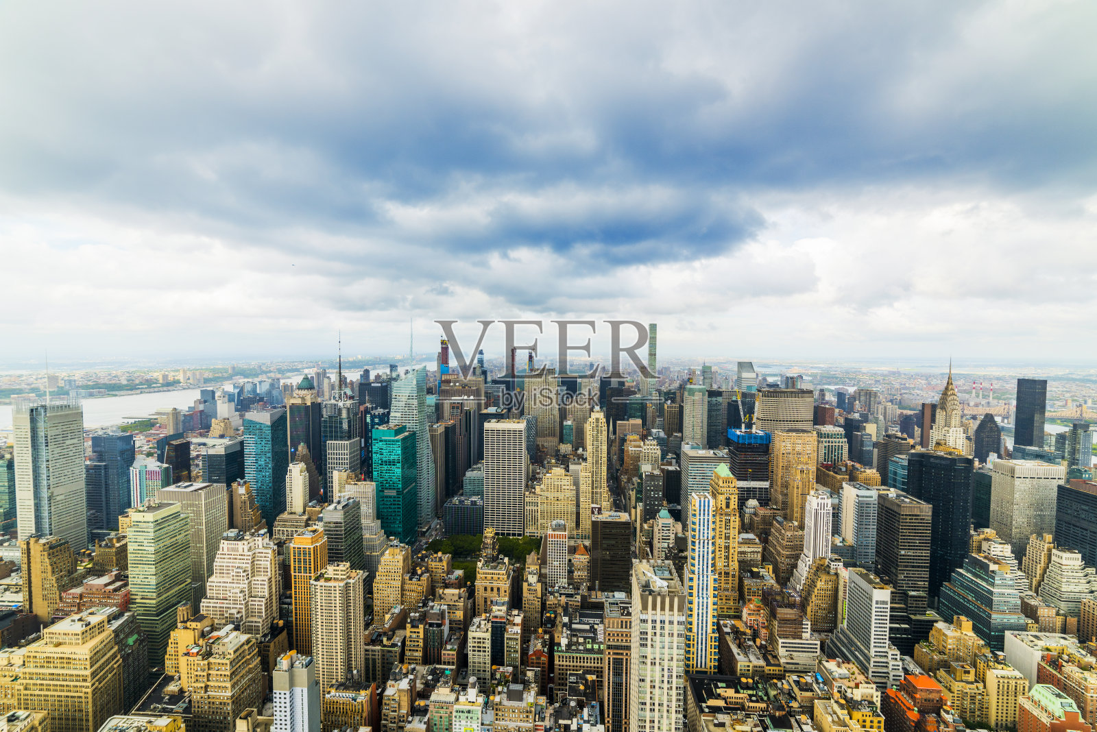 曼哈顿，纽约市。曼哈顿天际线和摩天大楼鸟瞰图。美国纽约市。照片摄影图片