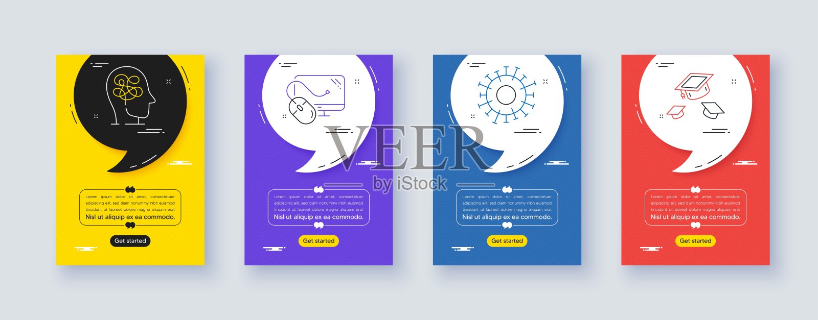 压力、冠状病毒和电脑鼠标线图标的集合。为设计。向量设计模板素材