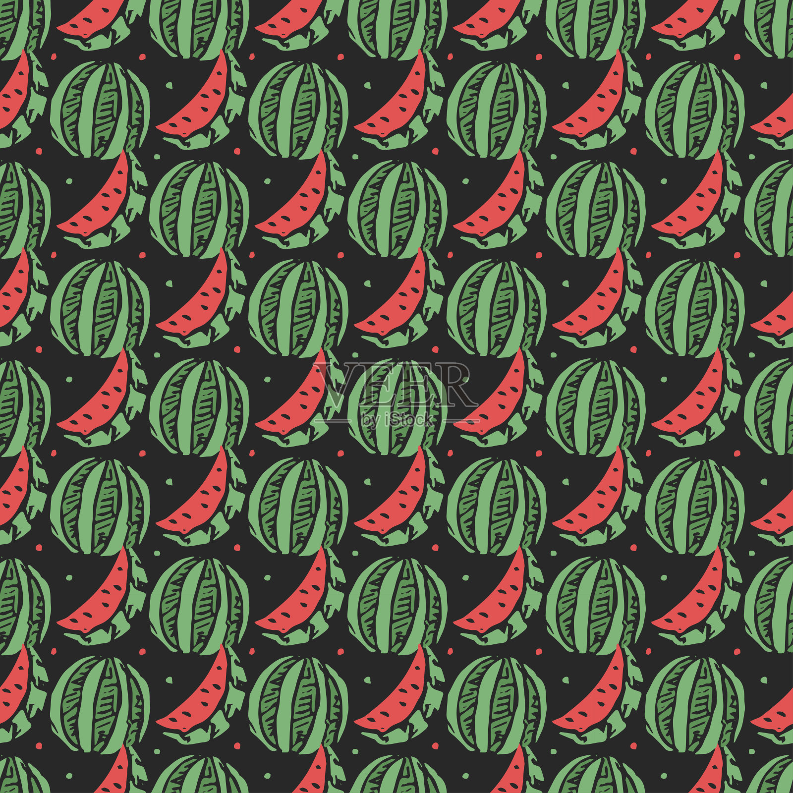 无缝西瓜图案。矢量涂鸦插图与西瓜。西瓜图案插画图片素材