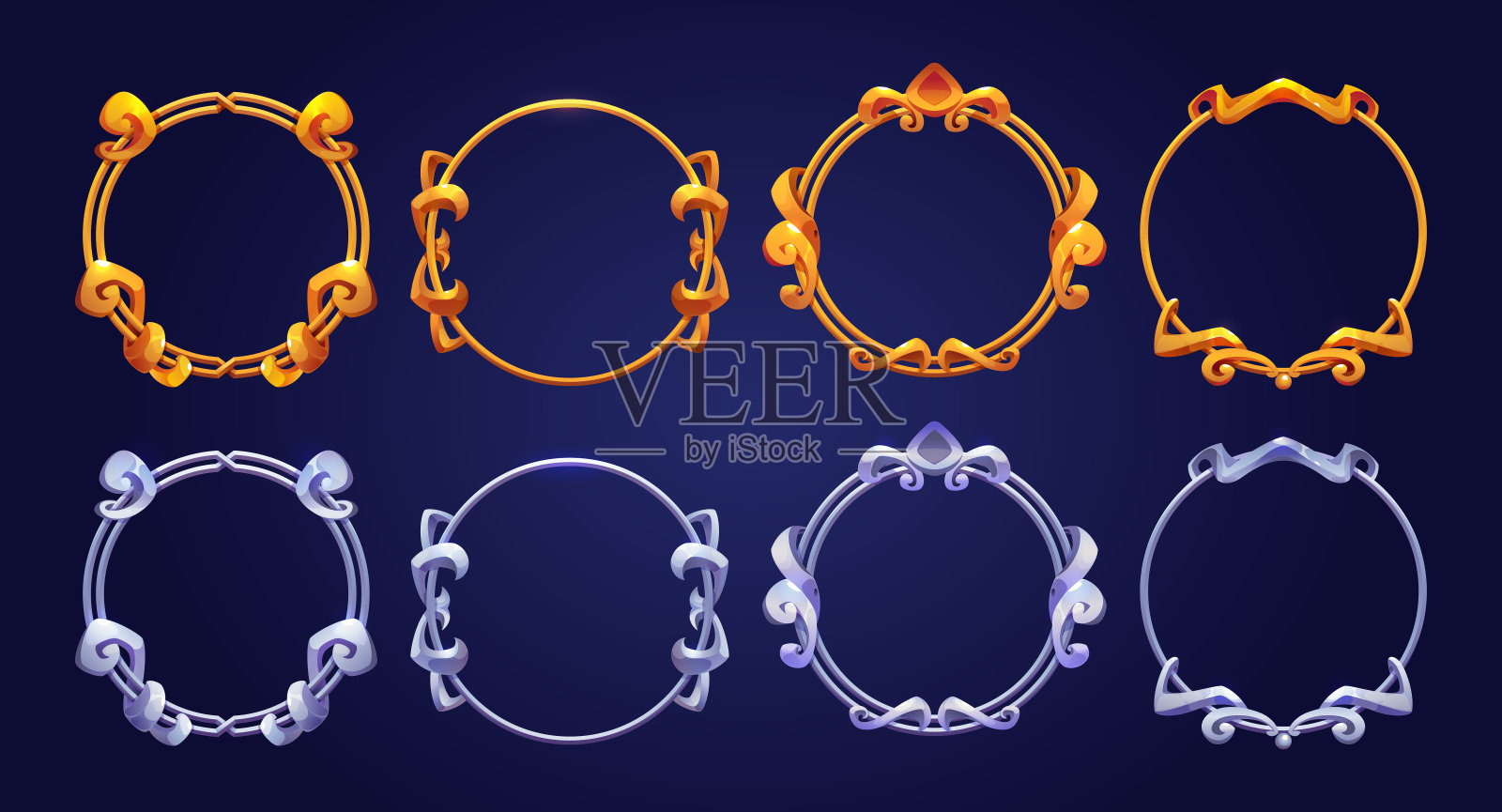 复古圈金和银框架设计元素图片