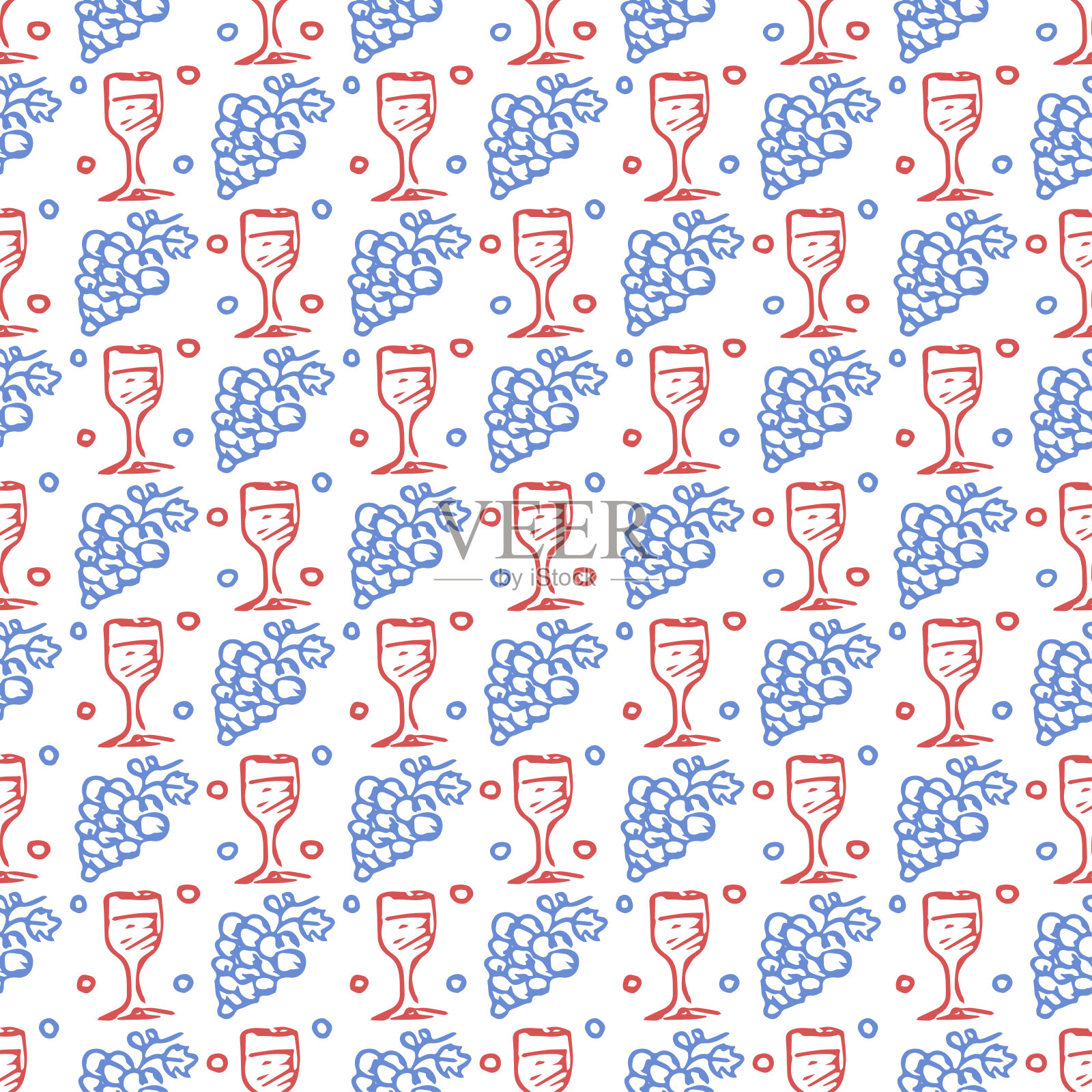 无缝的葡萄酒图案。矢量涂鸦插图与葡萄酒和葡萄。葡萄酒图案插画图片素材