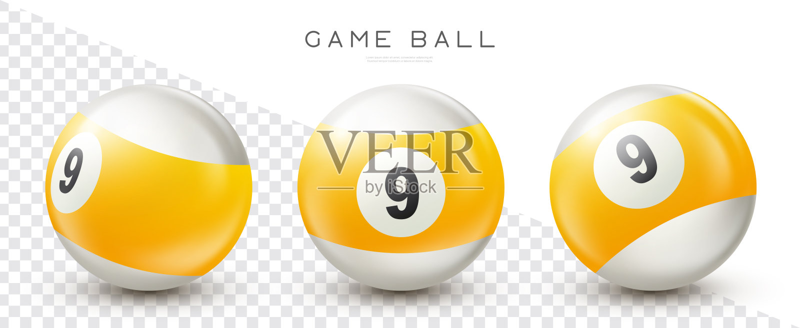 台球，黄色台球与数字9斯诺克或彩票球透明背景矢量插图插画图片素材