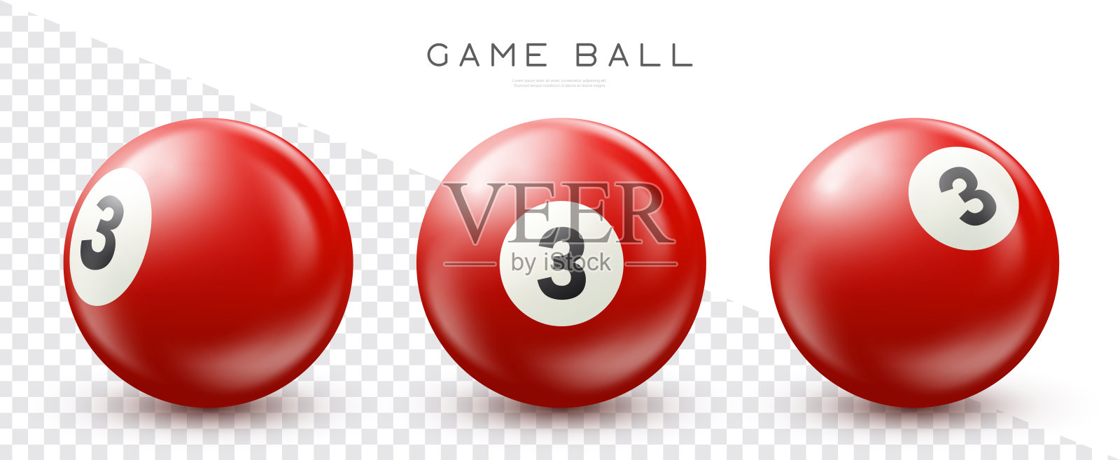 台球，红色台球与数字3斯诺克或彩票球透明背景矢量插图插画图片素材