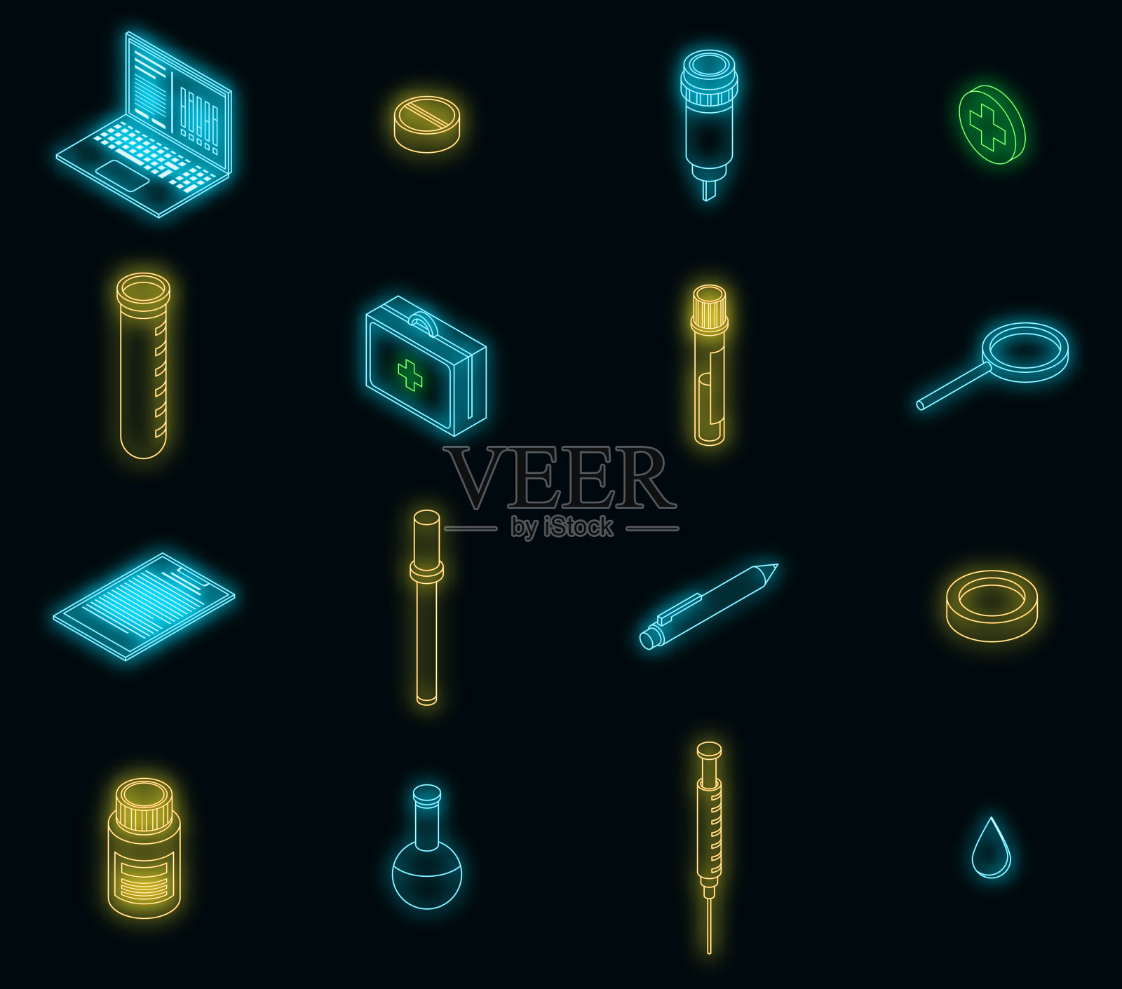 血液测试图标设置矢量霓虹图标素材