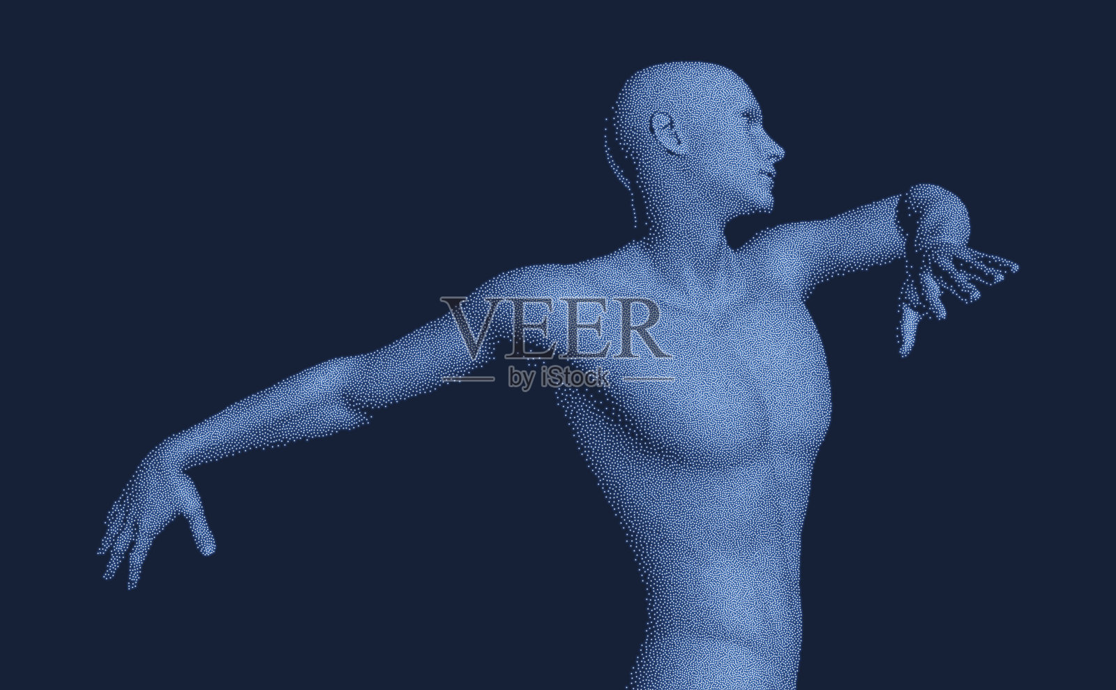 由颗粒组成的三维人体模型。为时尚设计。艺术活动邀请模板。矢量插图的横幅，传单，海报，封面或小册子。插画图片素材