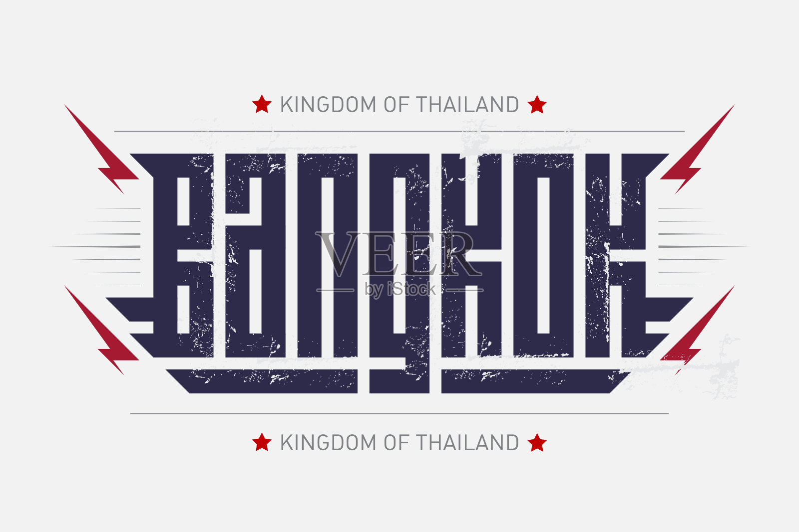 曼谷是泰国的首都和人口最多的城市。以曼谷为主题的矢量t恤图形。风格化的海报，横幅，传单或铭文，星星和闪电明信片。插画图片素材