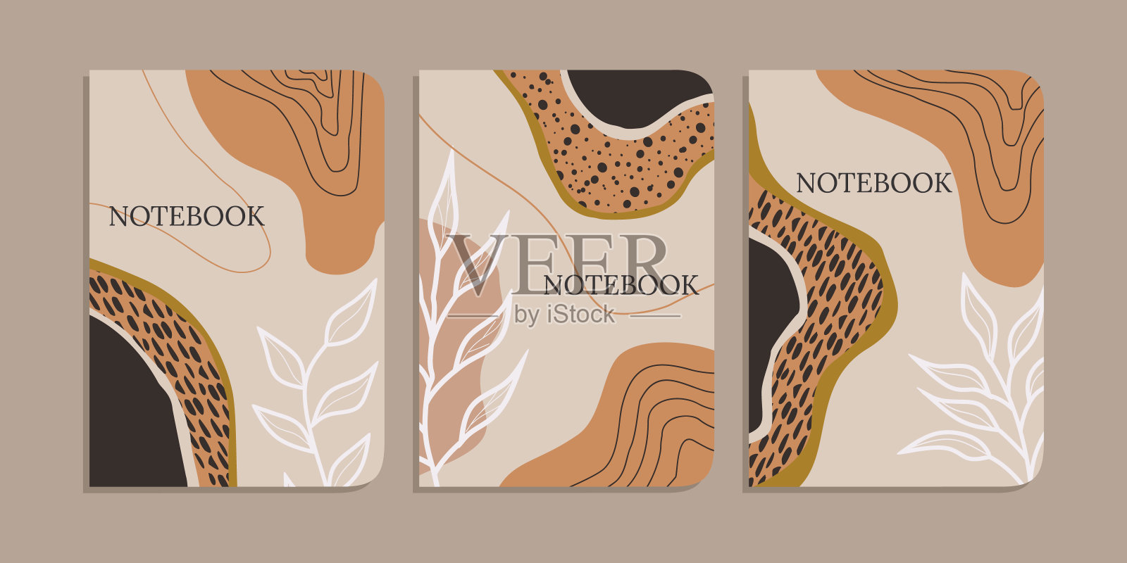 当代抽象通用背景封面模板。极简主义的美学素养。手绘叶子装饰设计插画图片素材