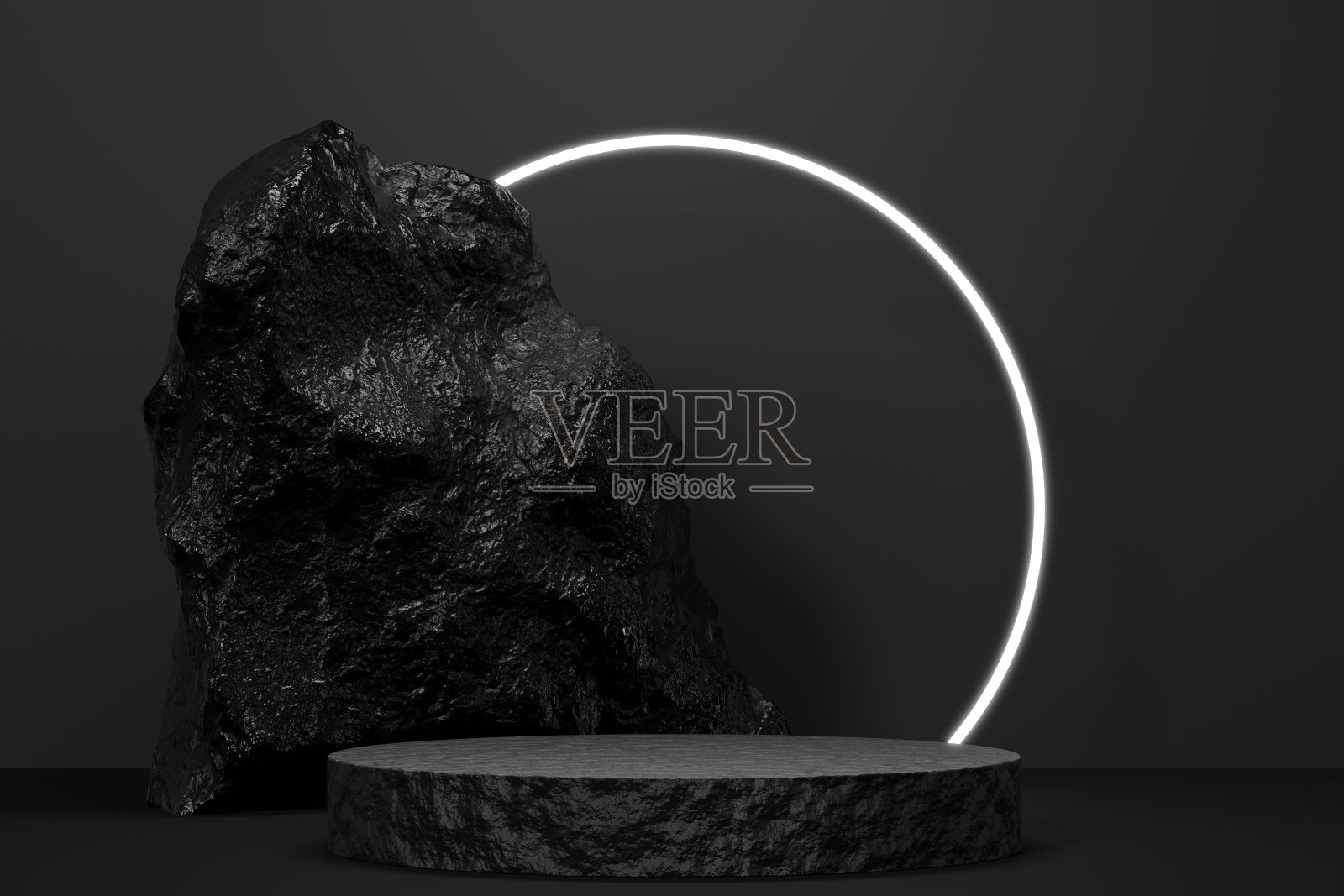 黑色空讲台空白产品货架站立背景。3 d渲染。照片摄影图片