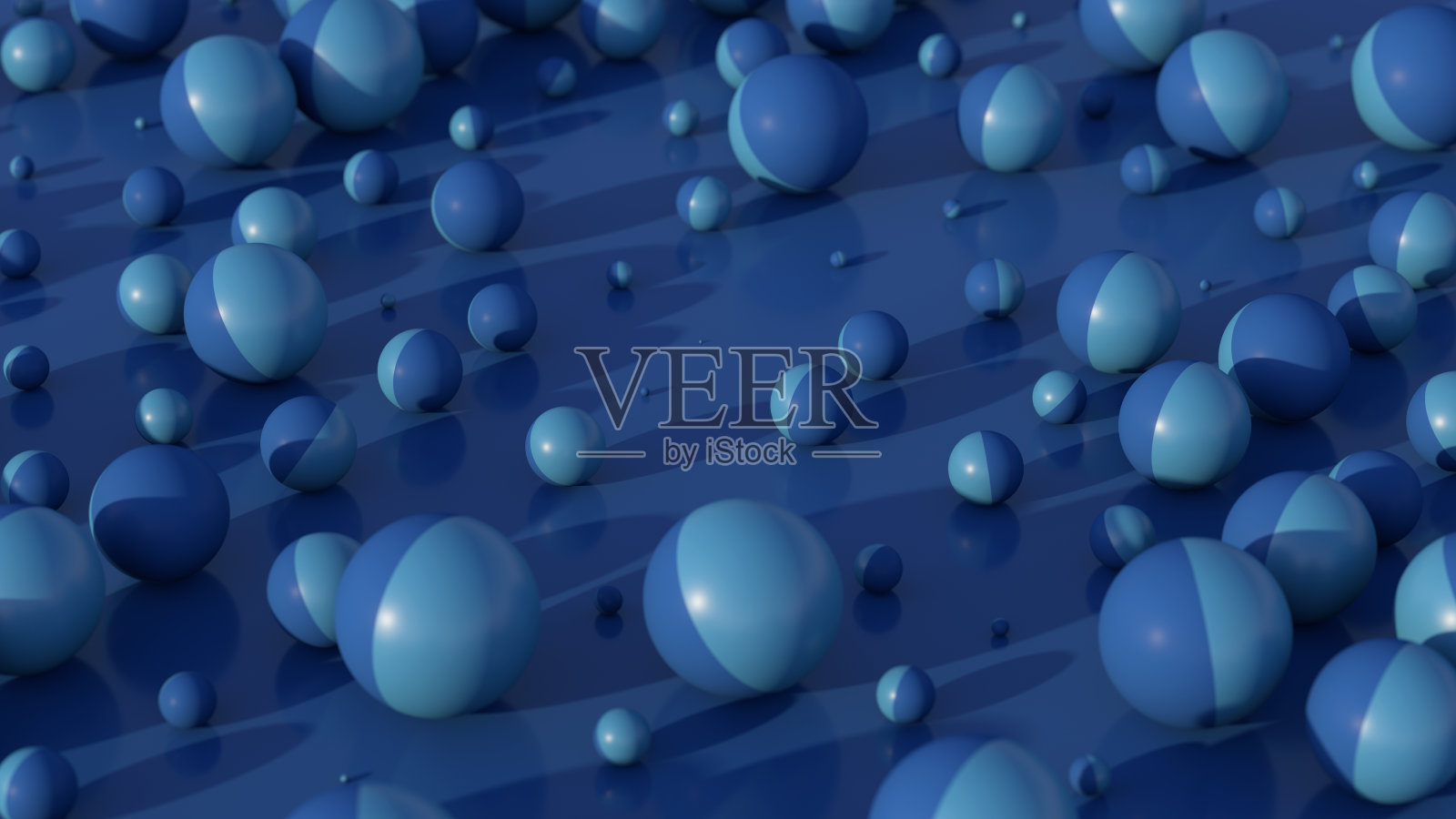 一群蓝球在滚动。抽象插图，3d渲染。照片摄影图片