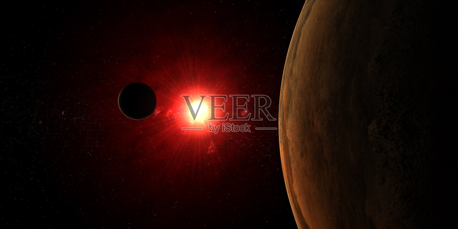 月球绕虎牙38628轨道运行，使外太空的一颗大红星黯然失色照片摄影图片