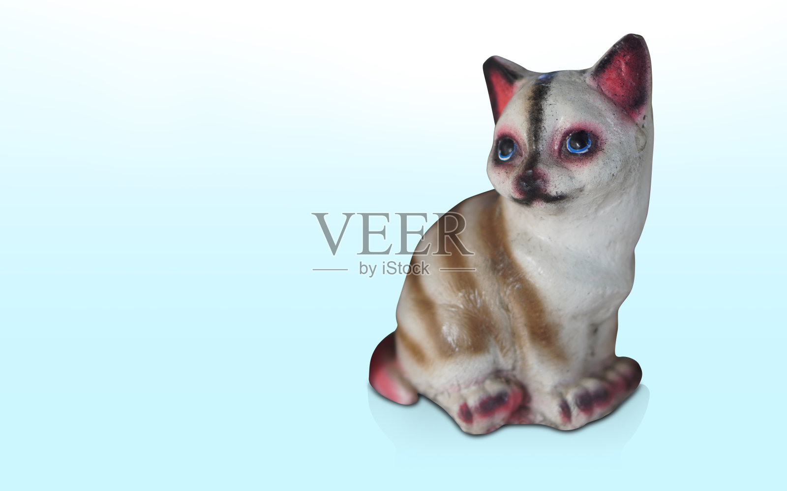 正面视图漂亮的白色和棕色的猫在白色和蓝色的背景，装饰，动物，时尚，旧，复制空间照片摄影图片