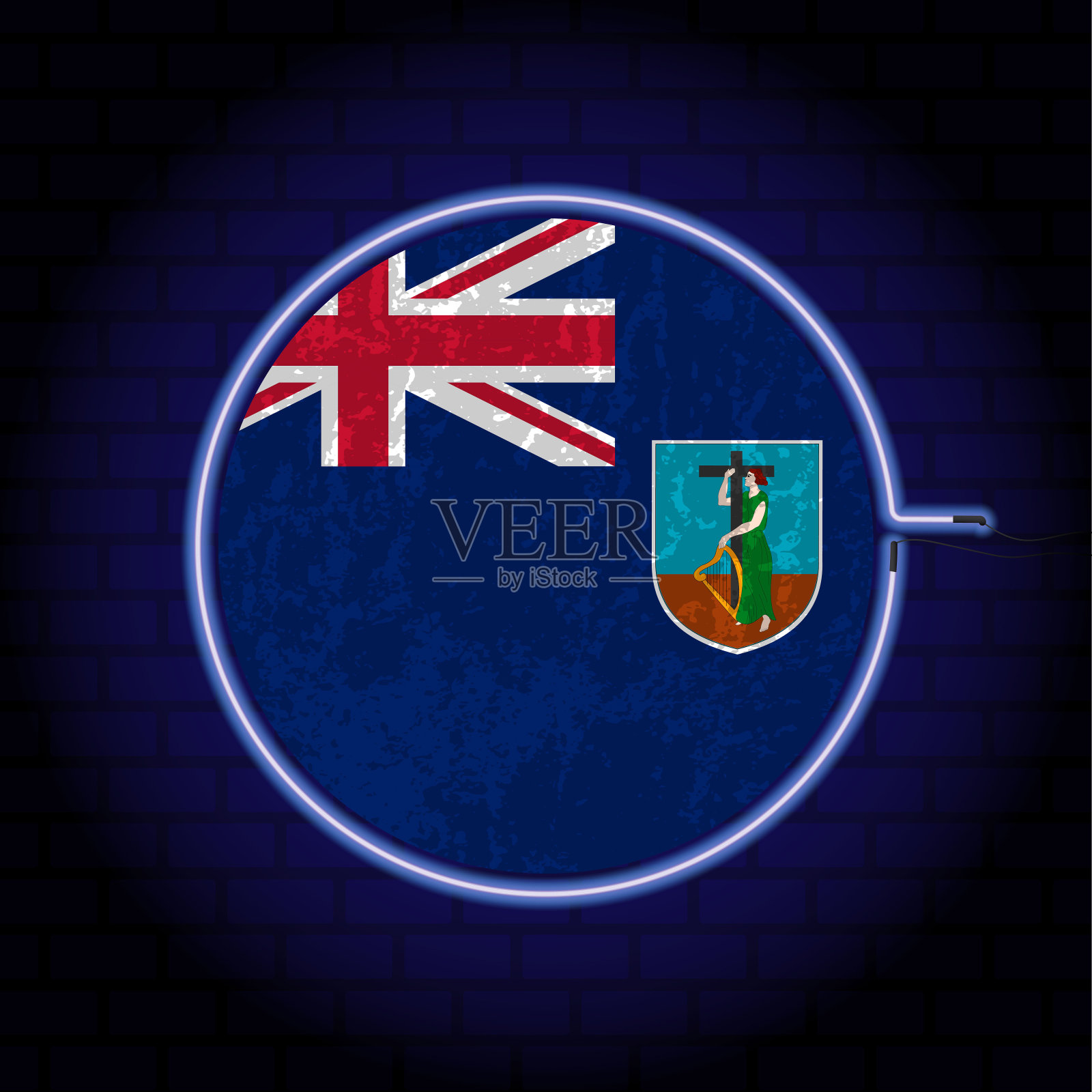 蒙特塞拉特霓虹灯垃圾旗的墙壁背景。矢量插图。插画图片素材