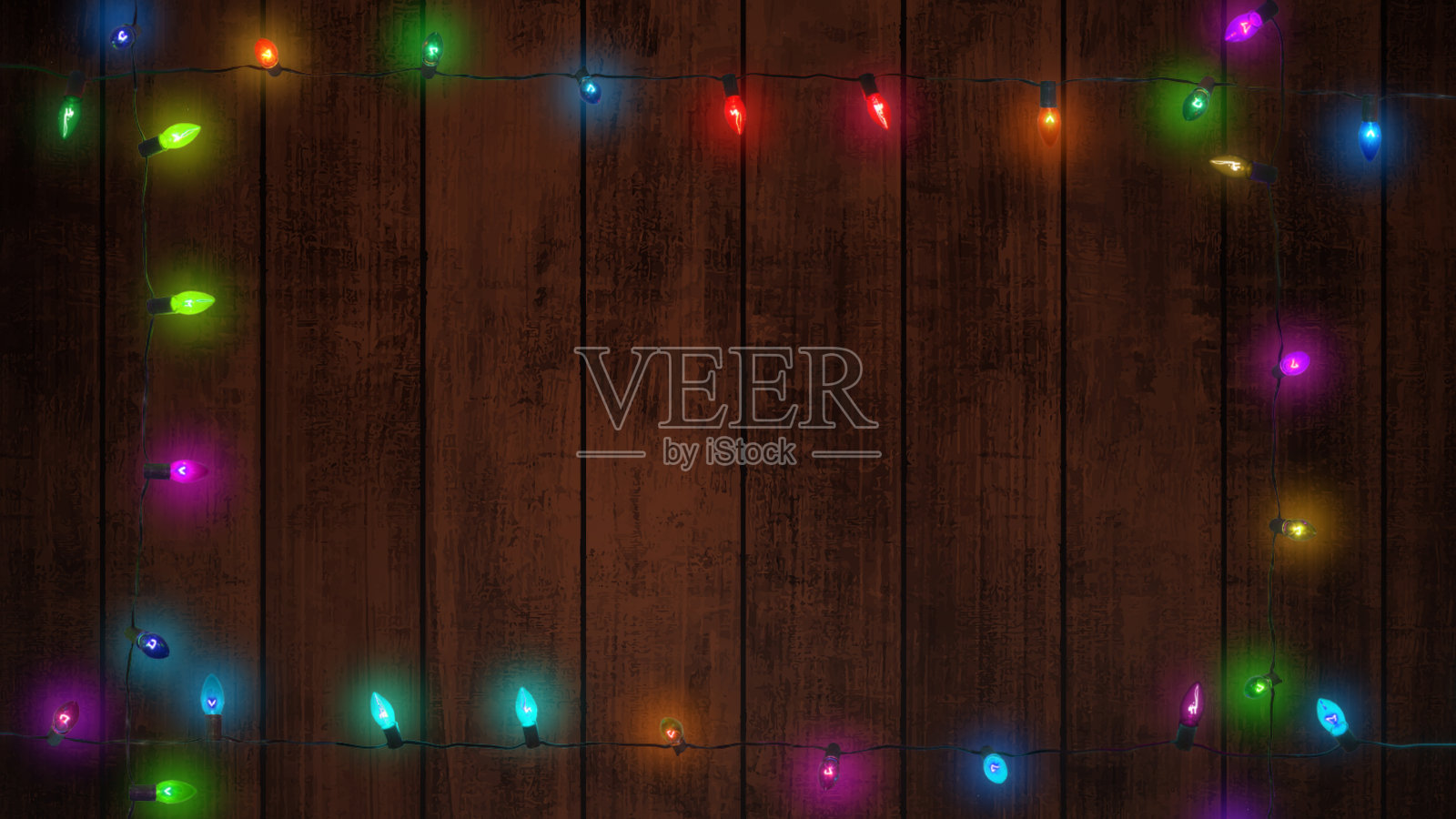 在木桌上装饰圣诞彩灯照片摄影图片