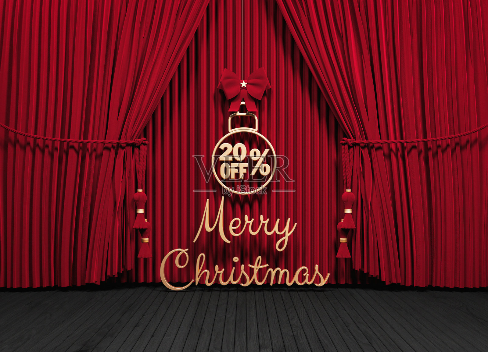 圣诞灯泡蝴蝶结和金色的圣诞快乐文字照片摄影图片