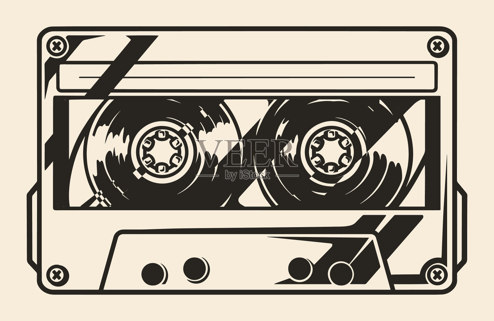 音频卡带复古单色徽章插画图片素材