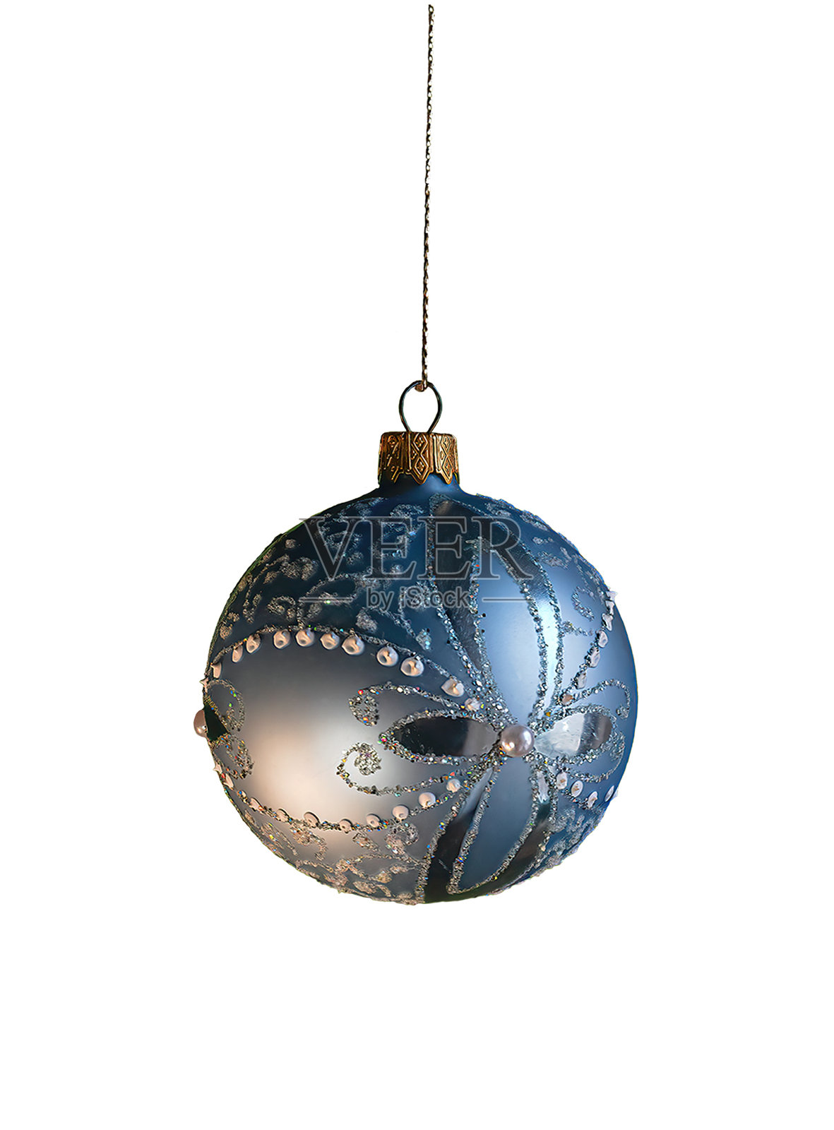 白色背景的圣诞蓝色玻璃球。有选择性的重点照片摄影图片