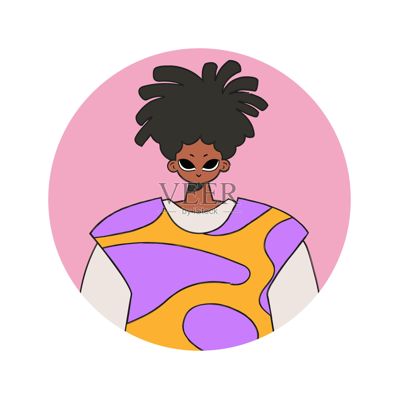 一个八九十年代风格的男人的圆形头像。插画图片素材