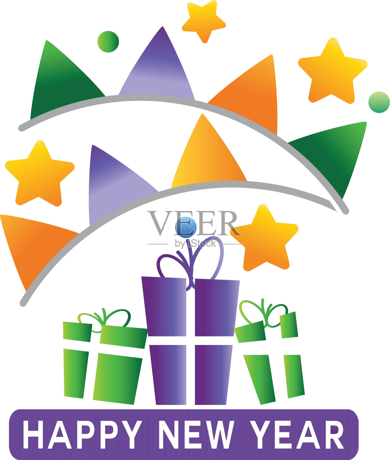 新年快乐图标，节日概念图标，彩色矢量设计模板素材