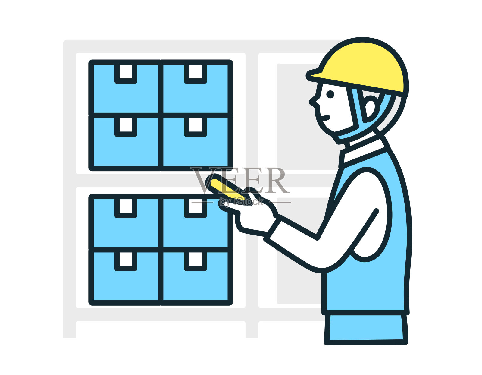 矢量插图的工人执行库存控制和检查。插画图片素材