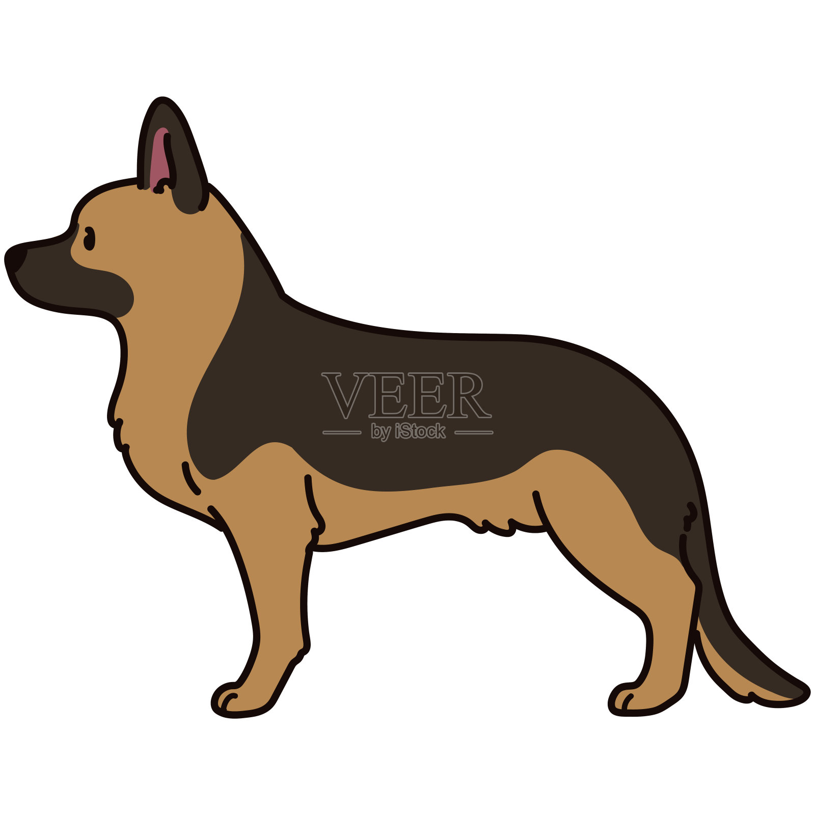 简单和可爱的插图德国牧羊犬侧面视图插画图片素材