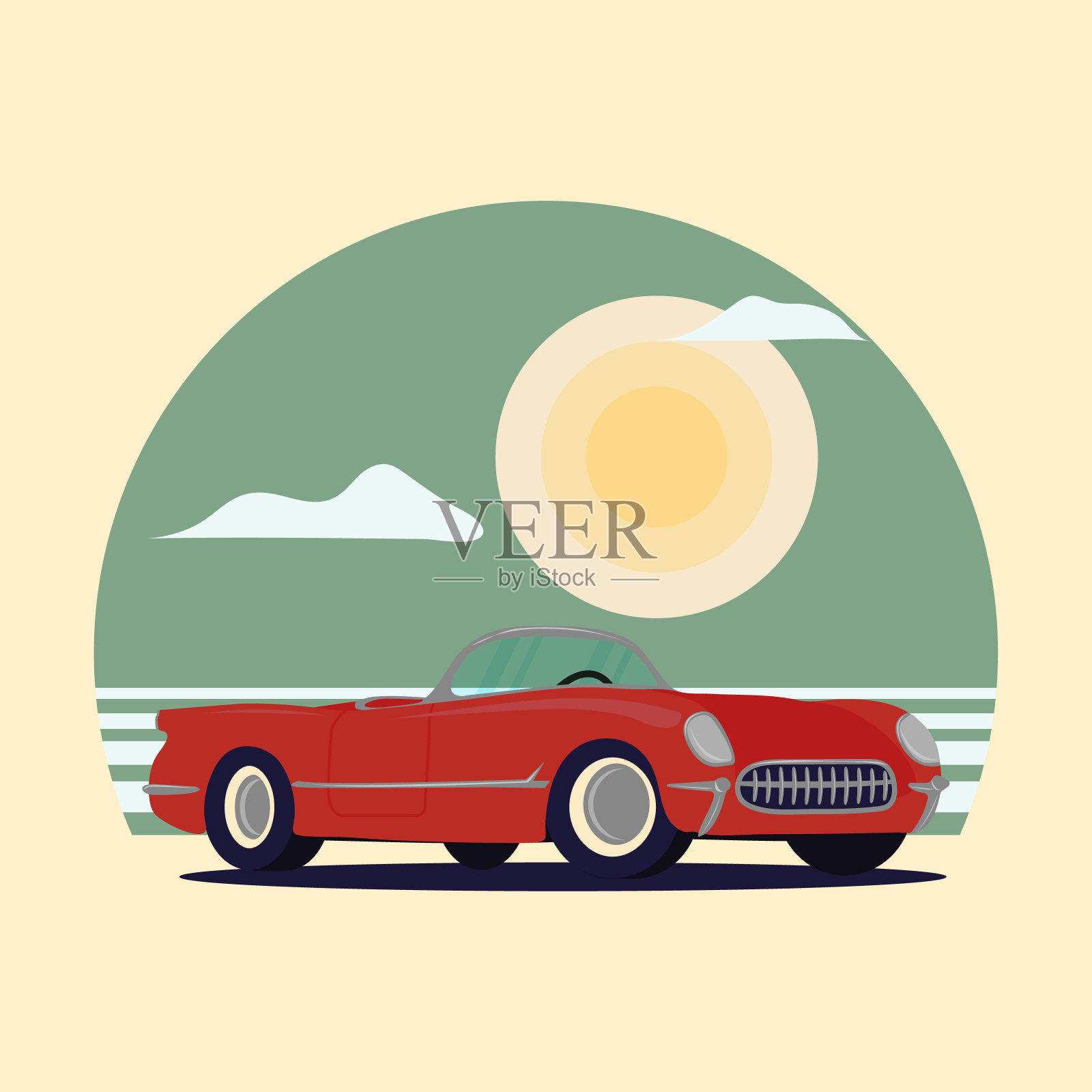 复古的车。复古风格的老爷车。插画图片素材